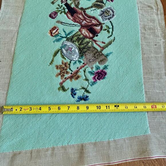 Vintage Finished Needlepoint with Music Violin and Floral Garland Design - Picture 9 of 11